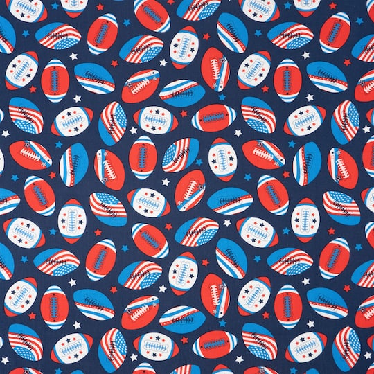 Singer; SINGER Flags on Footballs Printed Ringspun Cotton Fabric; Category:Cotton & Cotton Blend Fabric; Image:1